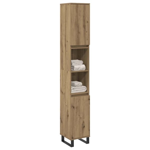 vidaXL Bathroom Cabinet Artisan Oak Engineered Wood, Iron Tall