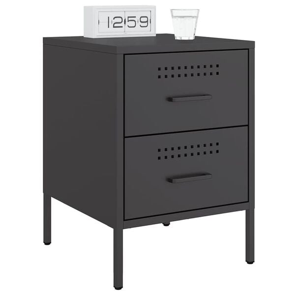 vidaXL Bedside Cabinet Set of 2 Black Steel Compact Bedside Cabinet