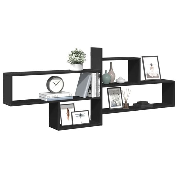 vidaXL Wall Shelf Black 65.9x7.1x26.8" Engineered Wood