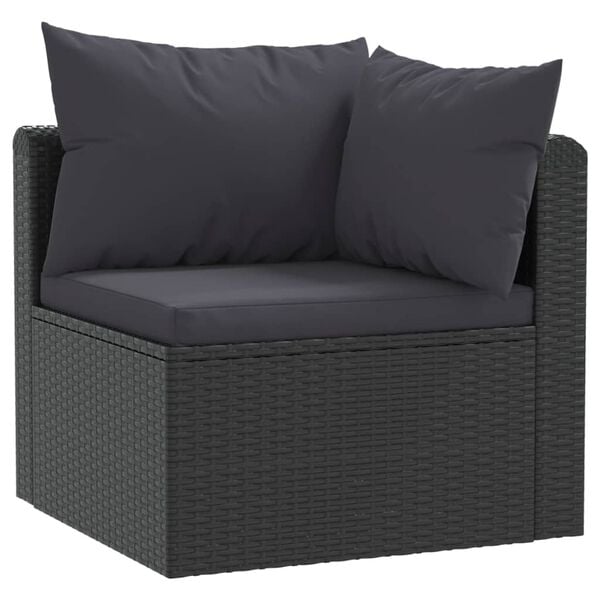 vidaXL Garden Sofa Black Poly Rattan Medium Modular Garden Sofa