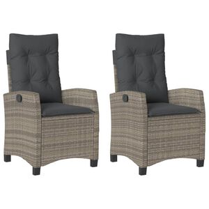 vidaXL Reclining Garden Chair Set of 2 Grey PE rattan Standard