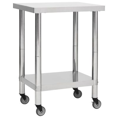 vidaXL Kitchen Work Table with Wheels 23.6"x17.7"x33.5" Stainless Steel