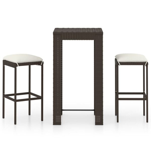 vidaXL Garden Bar Set Brown PE rattan, powder-coated steel, polyester