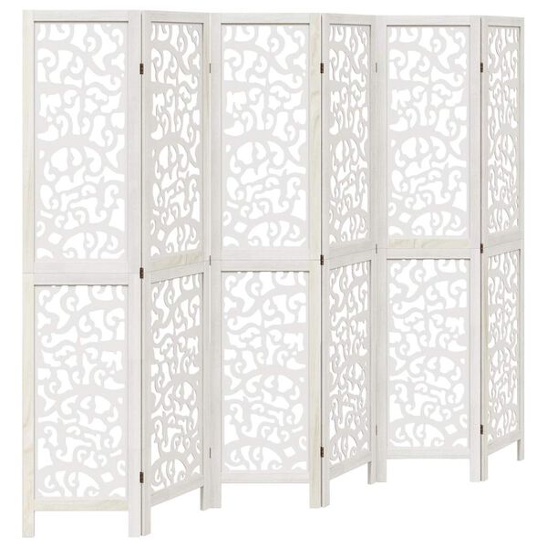 vidaXL Room Divider 6 Panels White Solid Wood Paulownia