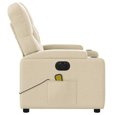 Side profile of beige recliner showing armrest, side pocket and footrest area