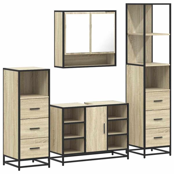 vidaXL Bathroom Furniture Set Sonoma oak Engineered wood