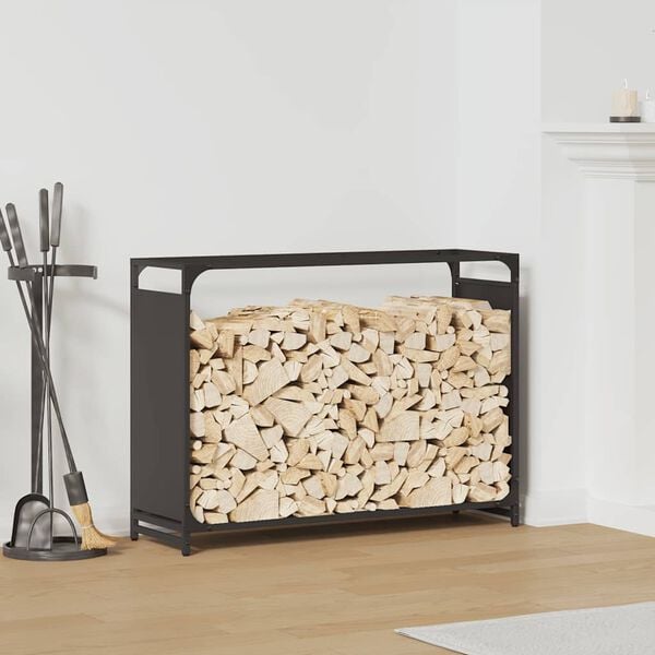 vidaXL Firewood Rack Black 35.4x11.0x25.6" Cold-rolled steel