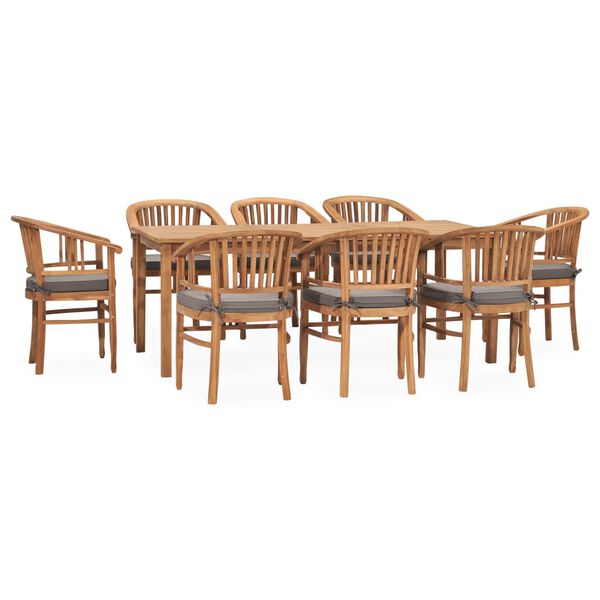 vidaXL 9 Piece Patio Dining Set with Cushions Solid Teak Wood