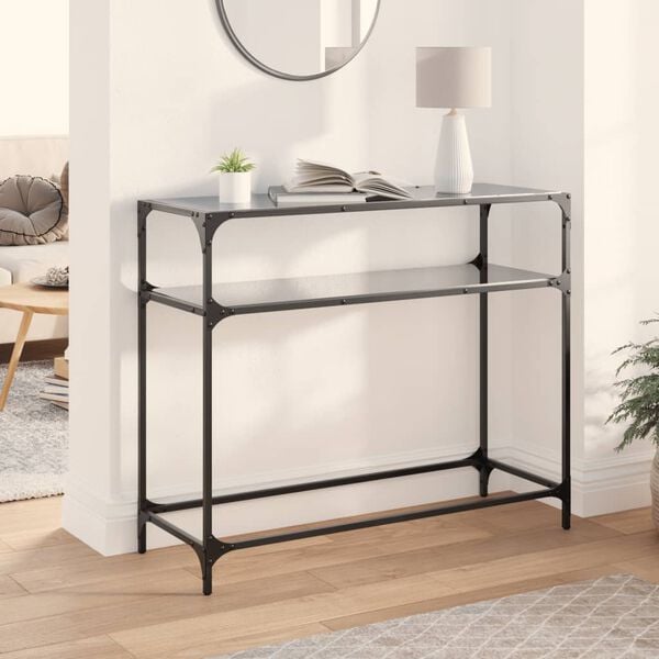 vidaXL Console Table Black Tempered Glass, Stainless Steel Medium Simple