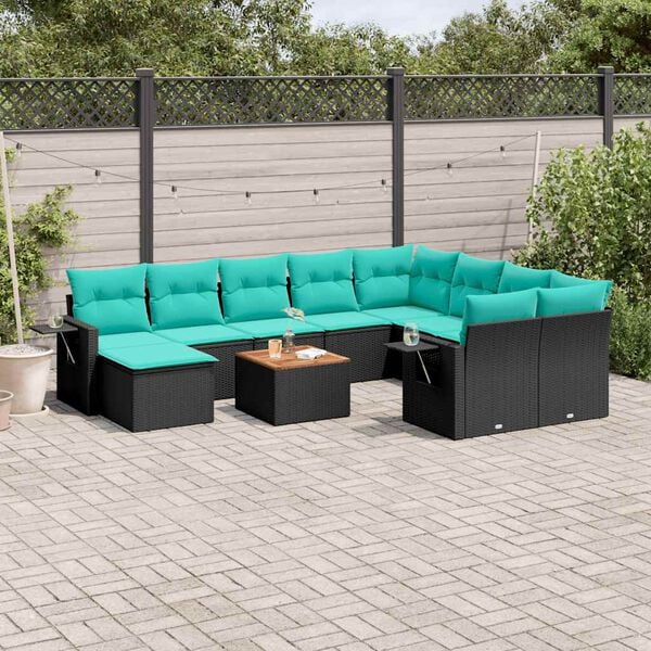 vidaXL 11 Piece Garden Sofa Set with Cushions Black Poly Rattan