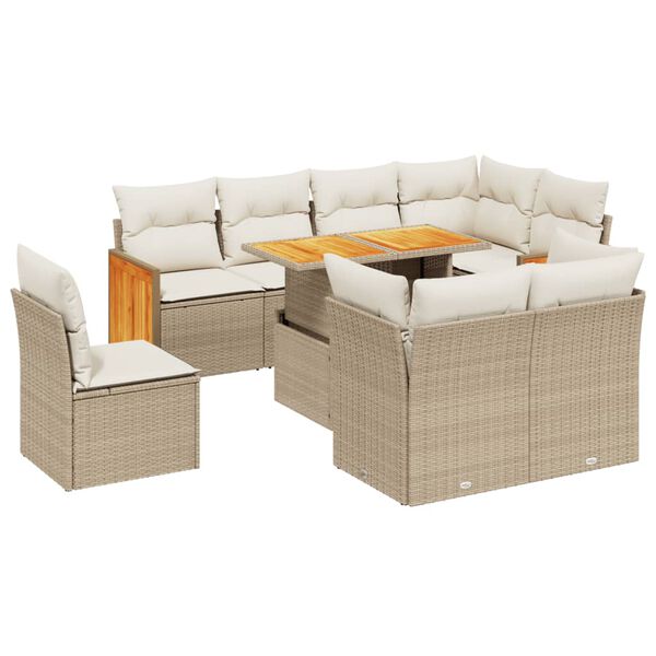 vidaXL Garden Sofa Set Beige PE Rattan Large Adjustable Armrests
