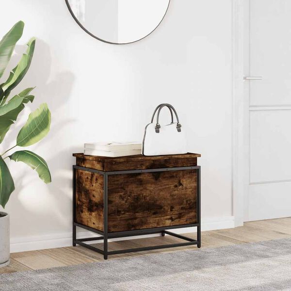 vidaXL Storage Box Smoked oak Engineered wood, metal Medium Storage Box