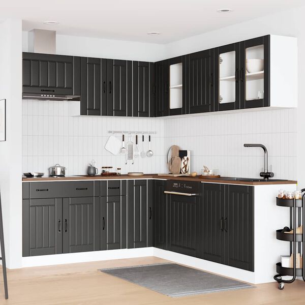 vidaXL Kitchen Cabinet Set Black Engineered Wood, Glass Large