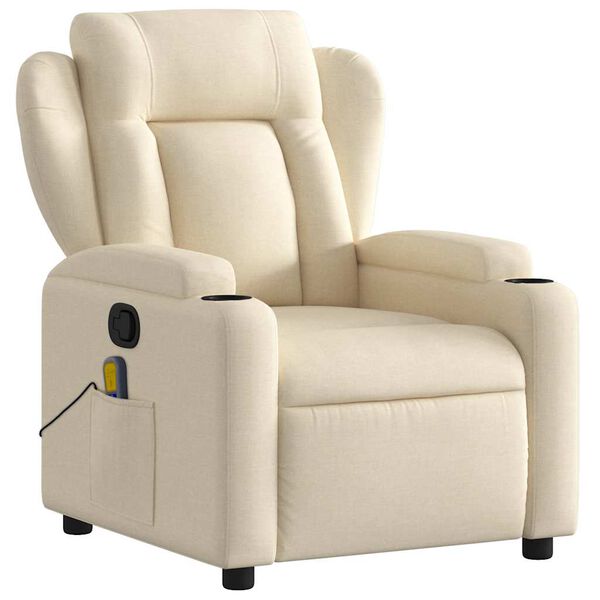 vidaXL Massage Recliner Chair Cream Polyester, Metal, Plywood Standard