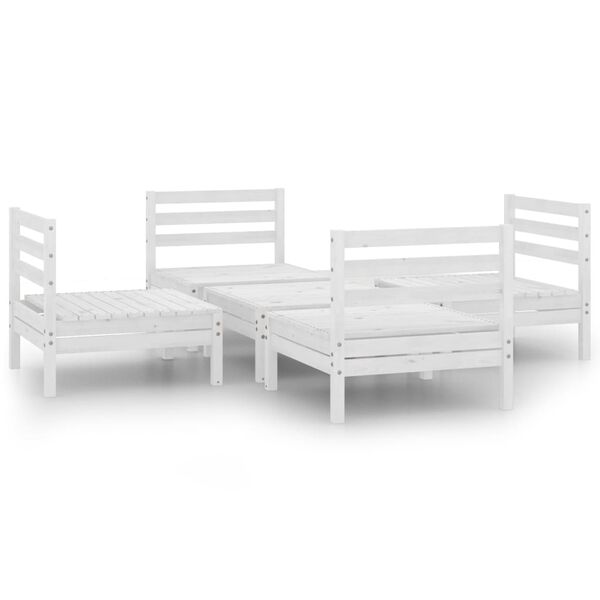 vidaXL 5 Piece Patio Lounge Set White Solid Pinewood
