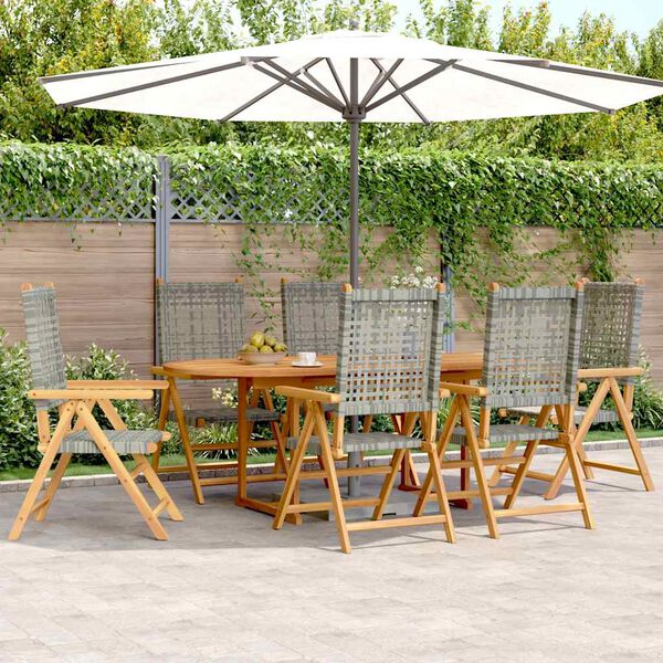 vidaXL Garden Dining Set Grey Solid acacia wood and PE rattan Adjustable
