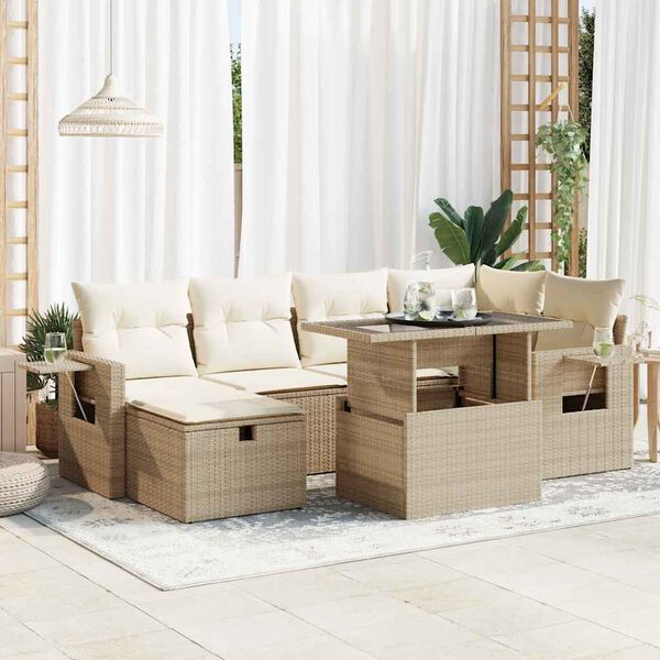 vidaXL Garden Sofa Set Beige, Cream white, Black