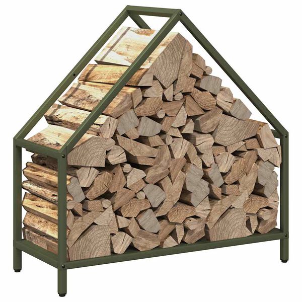 vidaXL Firewood Rack Olive Green 23.6x9.8x23.6" Cold-rolled steel