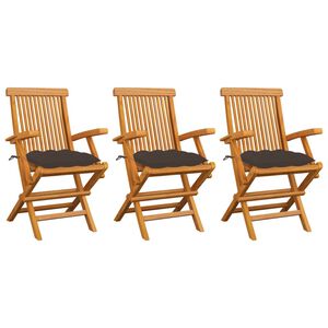 vidaXL Patio Chair Set of 3 Taupe Solid teak wood, 100% polyester