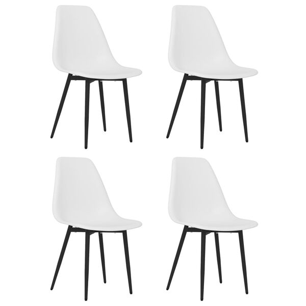 vidaXL Dining Chair Set of 4 White Polypropylene, Powder-Coated Metal