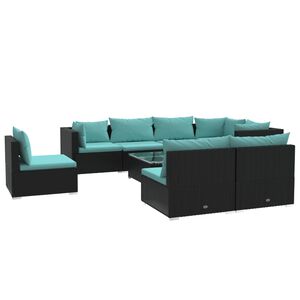 vidaXL Garden Lounge Set Black, Water blue