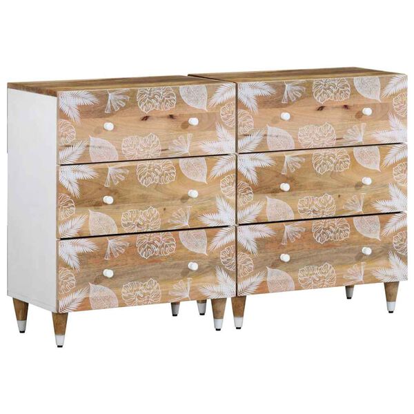vidaXL Sideboard Set of 2 Mango Natural with White Paint Screen