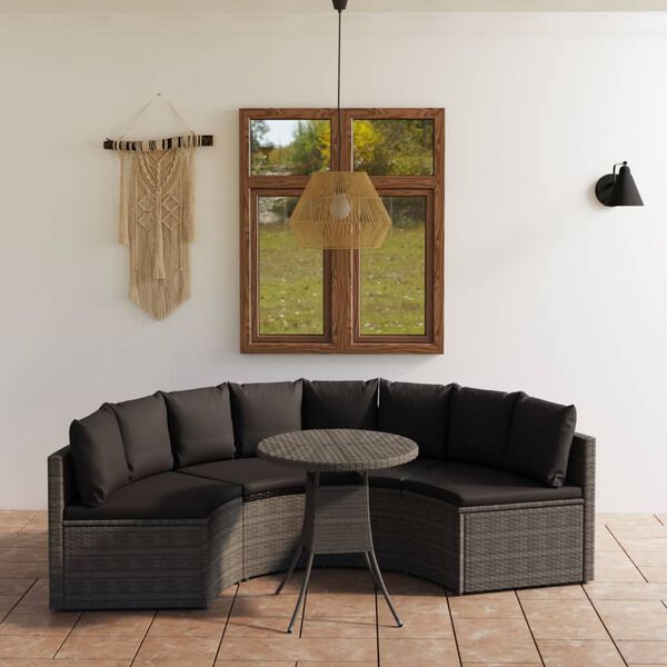 vidaXL 5 Piece Patio Sofa Set with Cushions Poly Rattan Gray