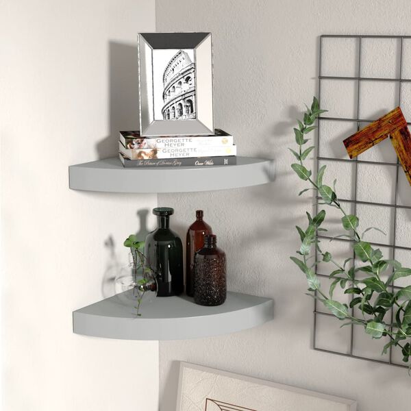 vidaXL Corner Shelf Set of 2 Gray Honeycomb MDF, metal 9.8x9.8 in