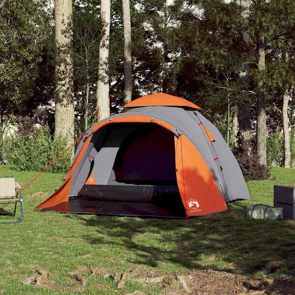 vidaXL Camping Tent Dome 3-Person Gray and Orange Quick Release