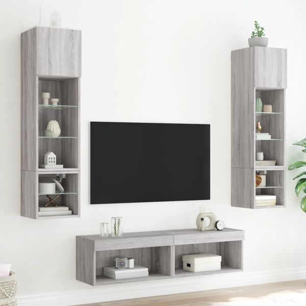 vidaXL 6 Piece TV Wall Units with LED Gray Sonoma Engineered Wood