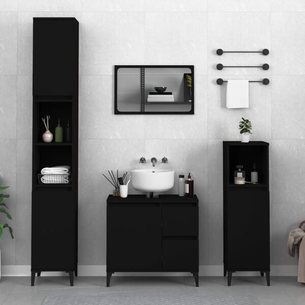 vidaXL Bathroom Furniture Set Black Engineered wood, metal Medium