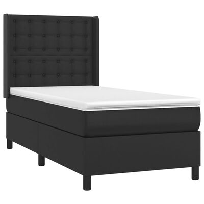 vidaXL Box Spring Bed with Mattress&LED Black Twin Faux Leather