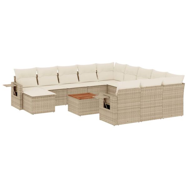 vidaXL Garden Sofa Set Beige Beige PE Rattan Large Foldable