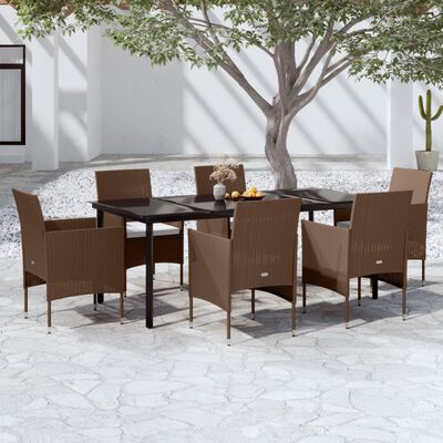vidaXL 7 Piece Patio Dining Set with Cushions Brown and Black