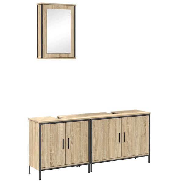 vidaXL Bathroom Furniture Set with Shelf 3 pcs Brown Engineered wood