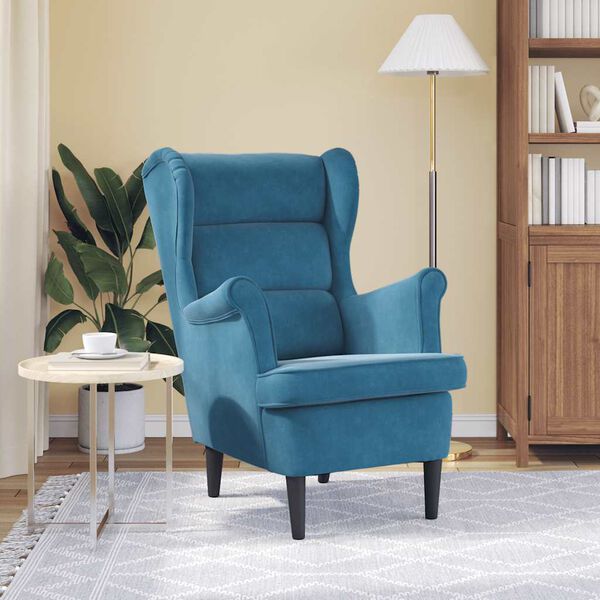 vidaXL Armchair Blue Velvet, Plywood Standard Armchair Rectangular