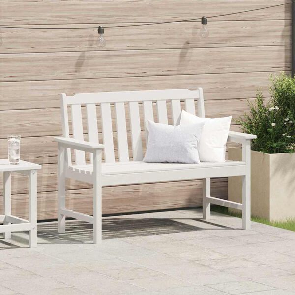 vidaXL Garden Bench with Cushion White 120 x 59 x 88cm HDPE