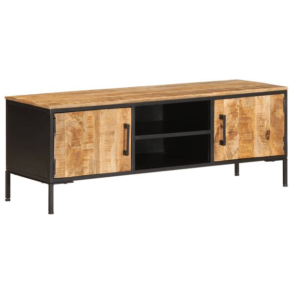 vidaXL TV Cabinet Rough mango wood, black Solid rough mango wood, iron