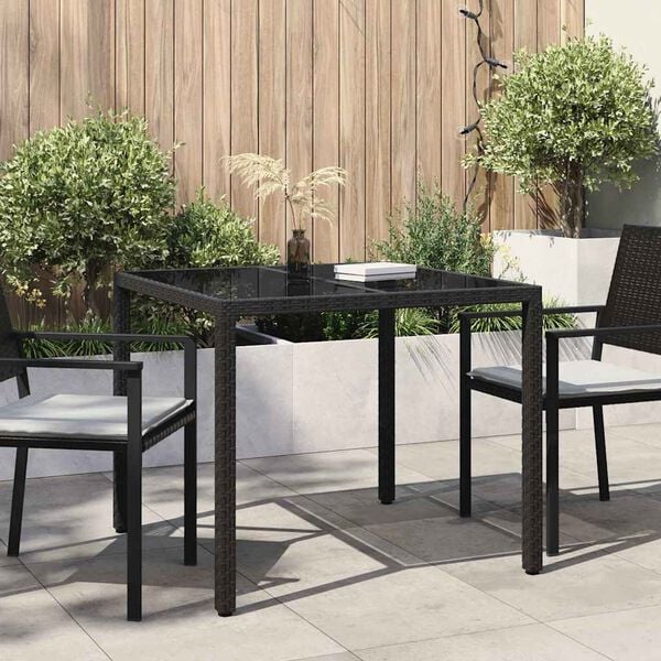 vidaXL Garden Dining Table Black 35.4" x 35.4" x 29.5" Poly rattan