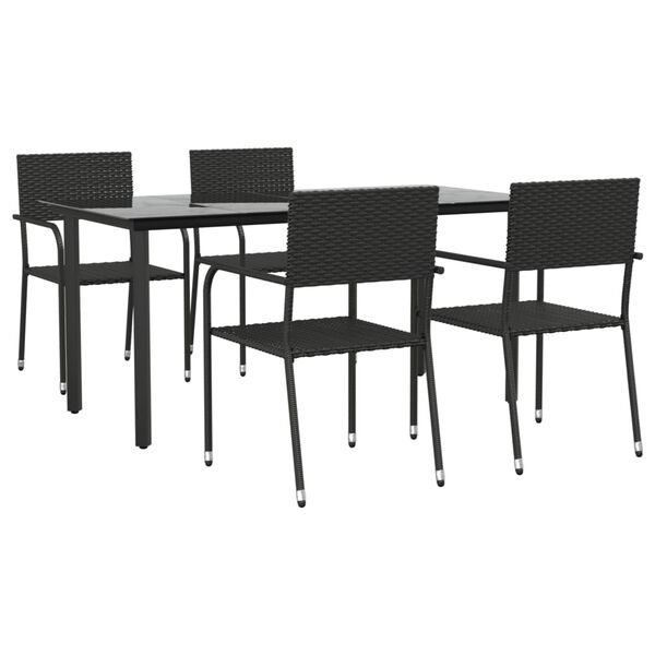 vidaXL Garden Dining Set Black Poly Rattan, Steel, Tempered Glass Large