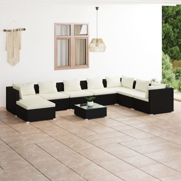 vidaXL Garden Lounge Set Black Poly Rattan Large Modular