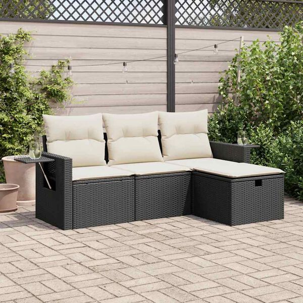 vidaXL Garden Sofa Set Black, Cream White