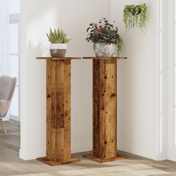 vidaXL Plant Stands 2 pcs Old Wood 11.8x11.8x37.4" Engineered Wood