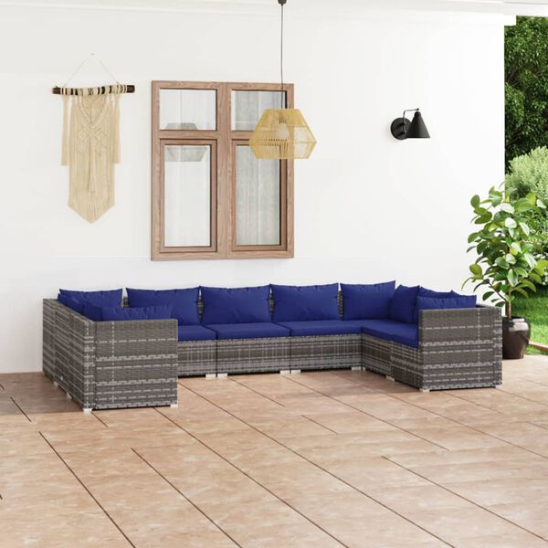 vidaXL Garden Lounge Set Grey PE Rattan Large Removable Covers