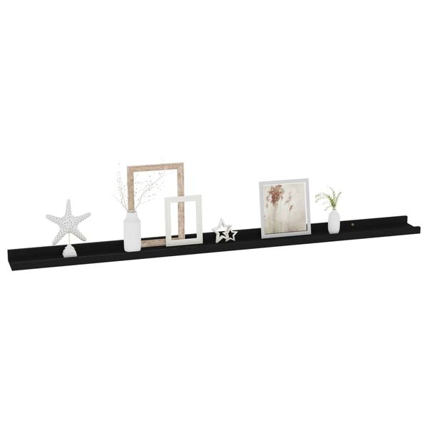 vidaXL Wall Shelf Set of 2 Black MDF 45.3 in wide Wall mounting