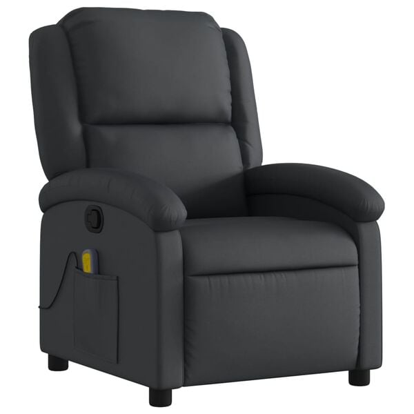 vidaXL Massage Recliner Chair Black Real leather, metal, plywood Large