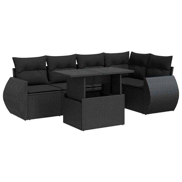 vidaXL Garden Sofa Set Black PE rattan Medium Adjustable Armrests