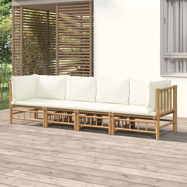 vidaXL Garden Lounge Set Cream White Bamboo Medium Modular