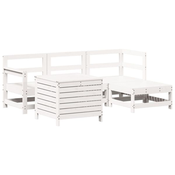 vidaXL Garden Sofa Set White Solid Pine Wood 5 Piece Set Modular