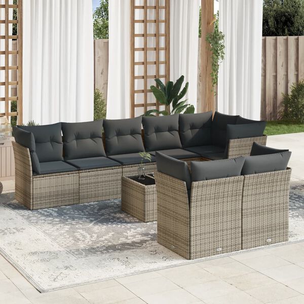vidaXL Garden Sofa Set Grey Poly rattan, tempered glass, powder-coated steel